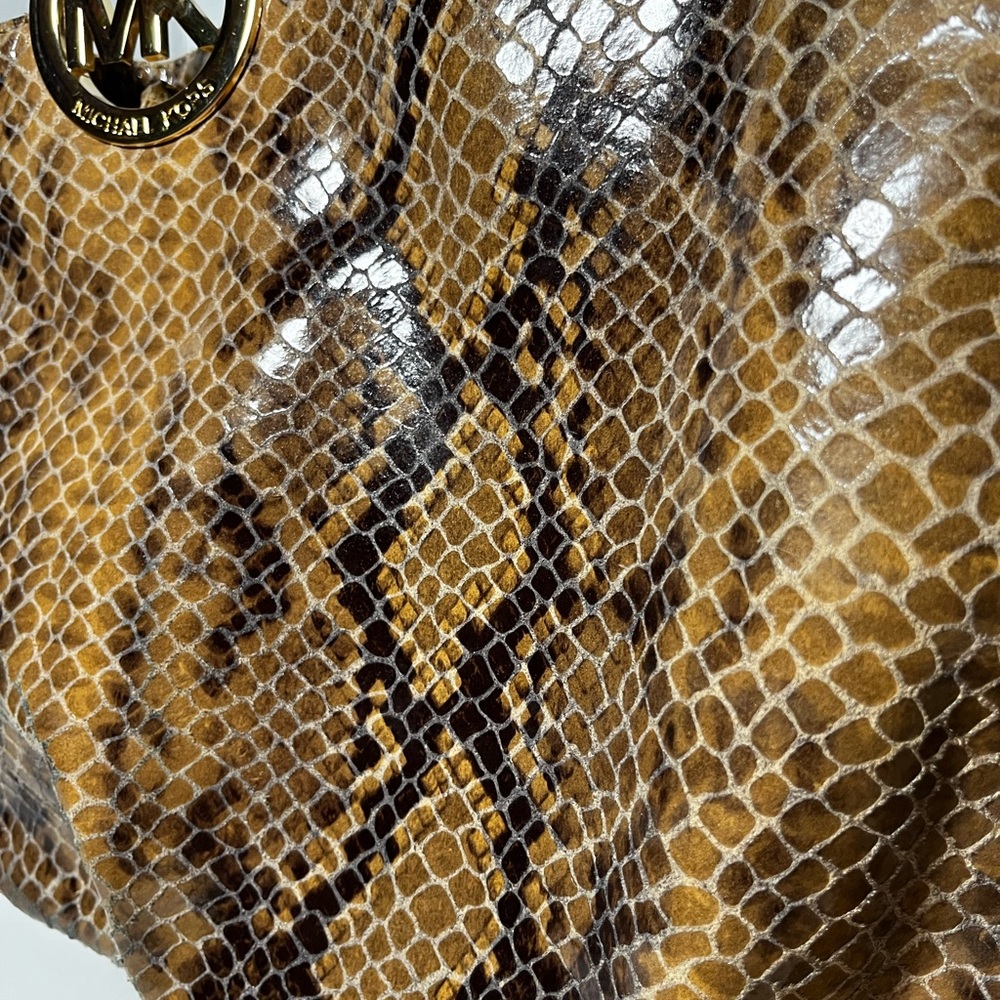 Michael Kors - Python Embossed Leather Shoulder Bag - Gray/Tan - Picture 5 of 10